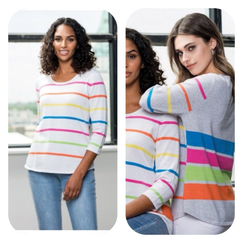 Alison Sheri Multi Colored 3/4 Sleeve Plus Top